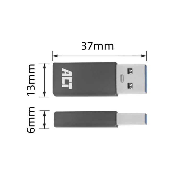 ACT AC7375 tussenstuk voor kabels USB Type-C USB Type-A Grij