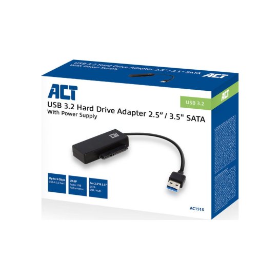 ACT 2,5 inch en 3,5 inch SATA HDD SSD naar USB 3.2 Gen1 adap ACT 2,5 inch en 3,5 inch SATA HDD SSD naar USB 3.2 Gen1 adap
