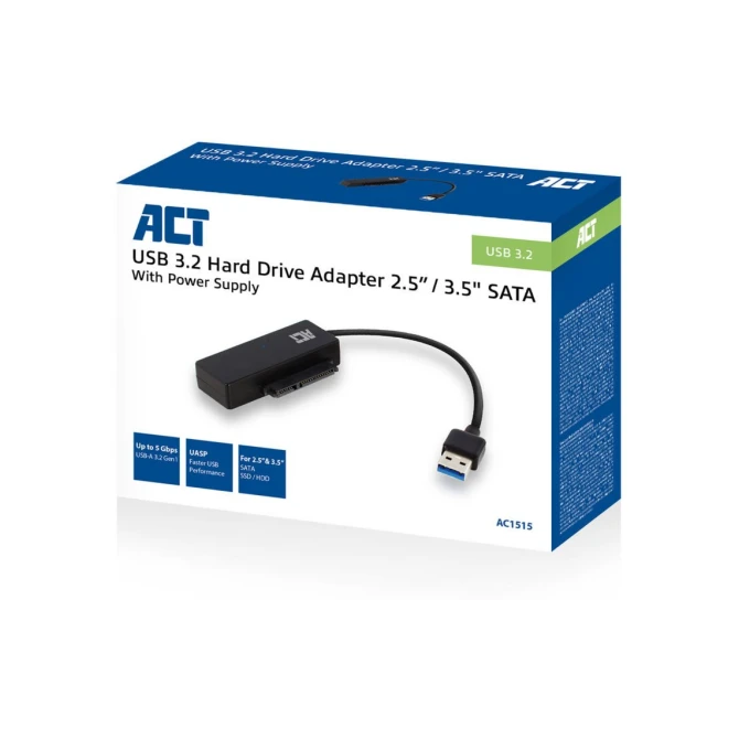 ACT 2,5 inch en 3,5 inch SATA HDD SSD naar USB 3.2 Gen1 adap