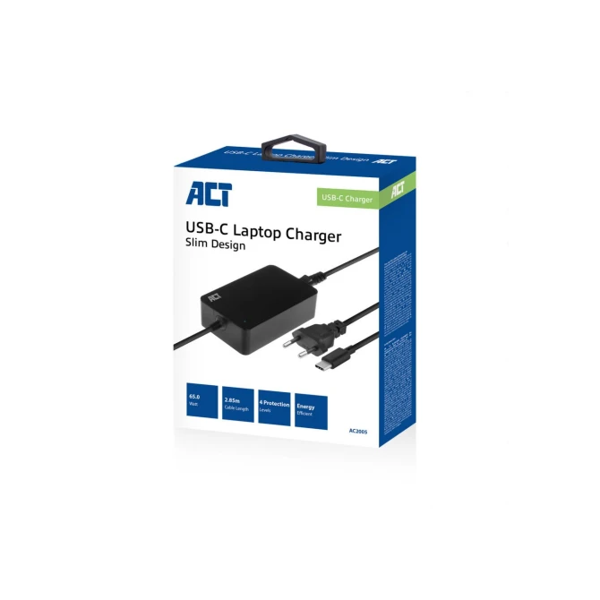 ACT AC2005 | Universele USB-C Notebook Lader | 65 Watt PDP | 2,75 Meter