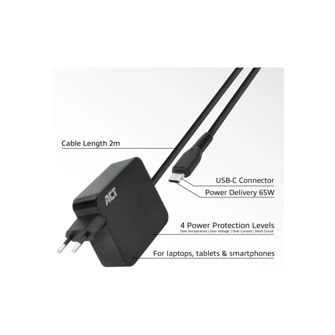 ACT USB-C laptoplader 65W PDP 2m