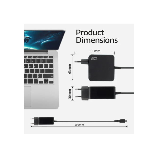 ACT USB-C laptoplader 65W PDP 2m