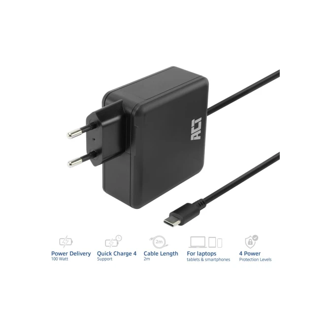 ACT USB-C laptoplader 100W met Power Delivery-profielen, 2 m