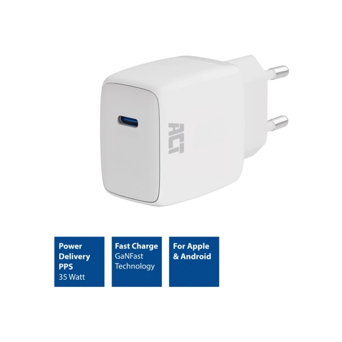 ACT USB-C Lader 35W met Power Delivery PPS en GaNFast