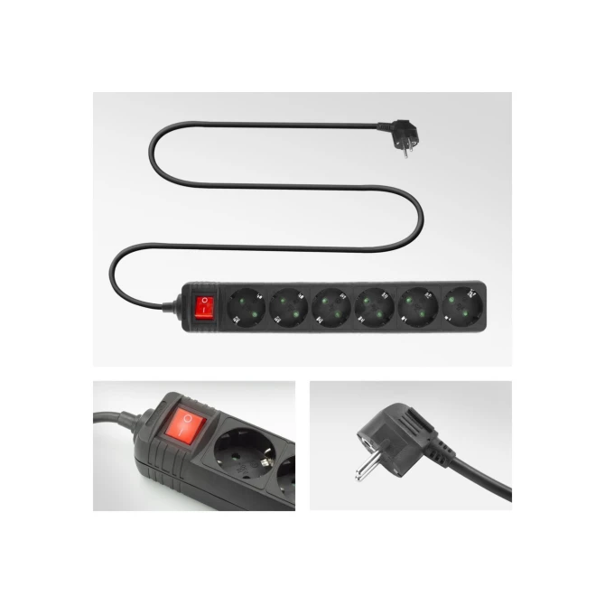 ACT AC2465 | Stekkerdoos | 6 Stopcontacten | 3 m | Binnen | Zwart