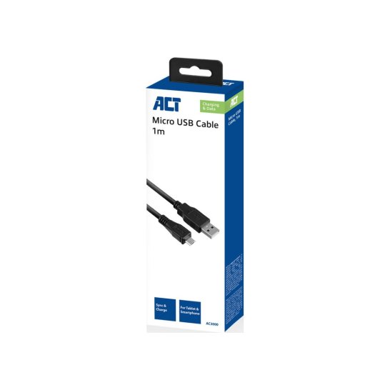 ACT AC3000 USB-kabel 1 m USB 2.0 USB A Micro-USB B Zwart