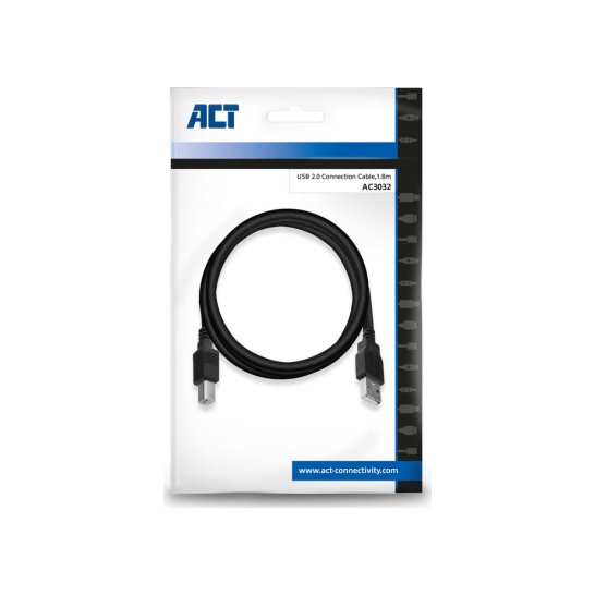 ACT AC3032 USB-kabel 1,8 m USB 2.0 USB A USB B Zwart
