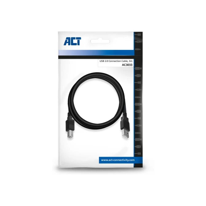 ACT AC3033 USB-kabel 3 m USB 2.0 USB A USB B Zwart