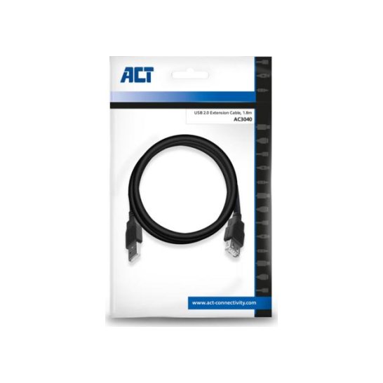ACT AC3040 USB-kabel 1,8 m USB 2.0 USB A Zwart ACT AC3040 USB-kabel 1,8 m USB 2.0 USB A Zwart
