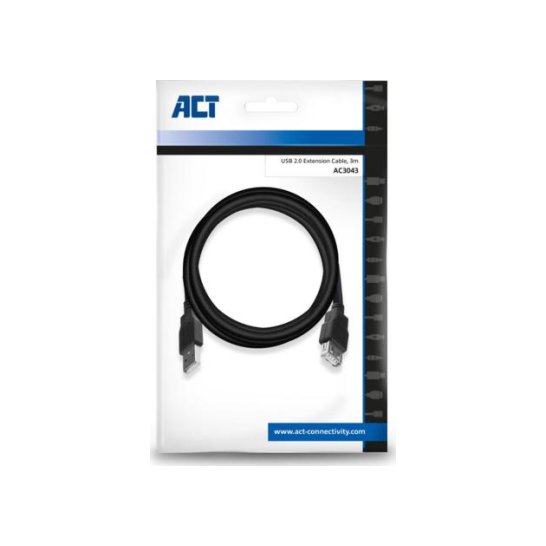ACT AC3043 USB-kabel 3 m USB 2.0 USB A Zwart ACT AC3043 USB-kabel 3 m USB 2.0 USB A Zwart