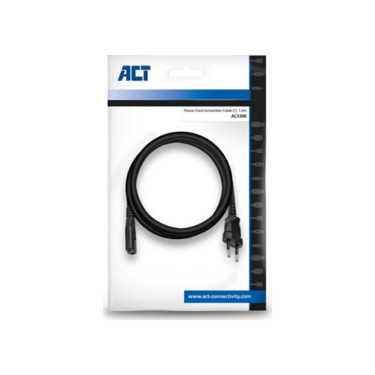 ACT AC3300 electriciteitssnoer Zwart 1,5 m CEE7/16 C7 stekke ACT AC3300 electriciteitssnoer Zwart 1,5 m CEE7/16 C7 stekke
