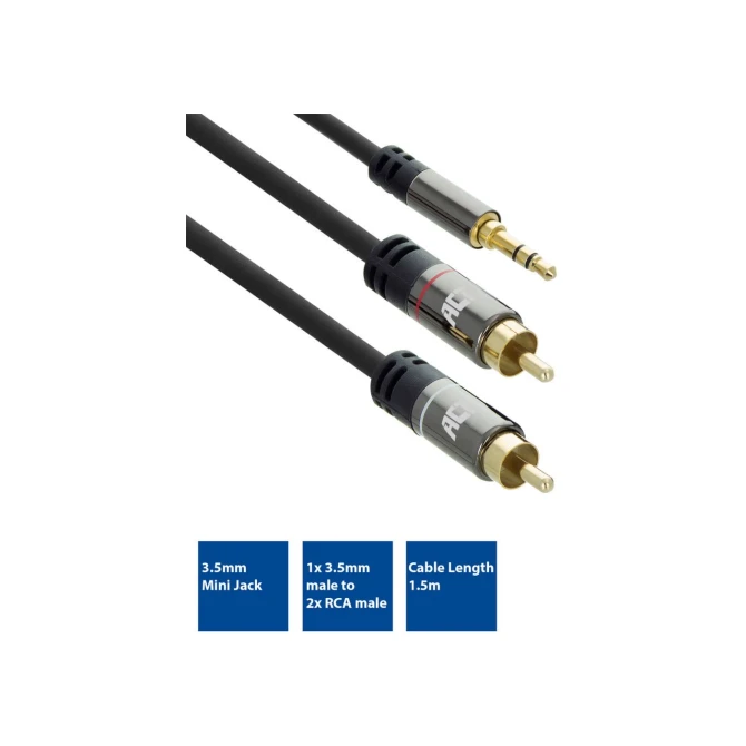 ACT AC3605 audio kabel 1,5 m 2 x RCA 3.5mm Zwart