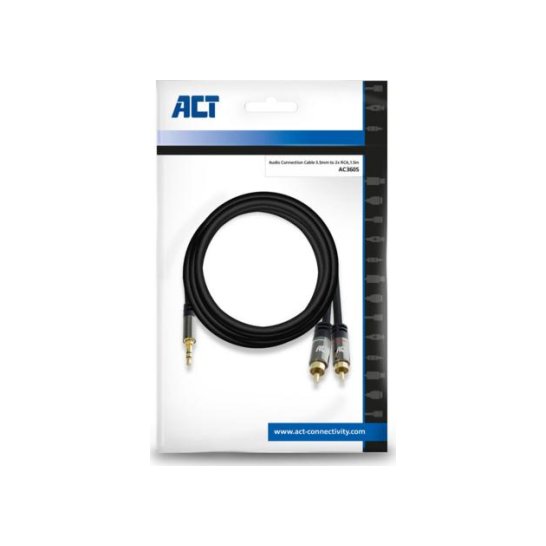 ACT AC3605 audio kabel 1,5 m 2 x RCA 3.5mm Zwart ACT AC3605 audio kabel 1,5 m 2 x RCA 3.5mm Zwart
