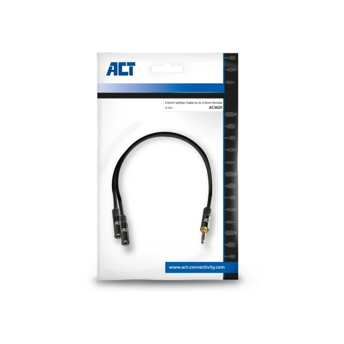 ACT AC3620 audio kabel 0,15 m 3.5mm 2 x 3.5mm Zwart