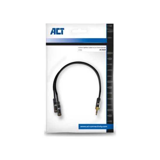 ACT AC3620 audio kabel 0,15 m 3.5mm 2 x 3.5mm Zwart ACT AC3620 audio kabel 0,15 m 3.5mm 2 x 3.5mm Zwart