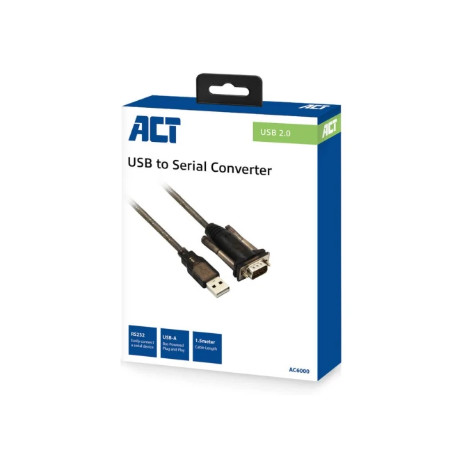 ACT AC6000 seriële kabel Zwart 1,5 m USB Type-A DB-9