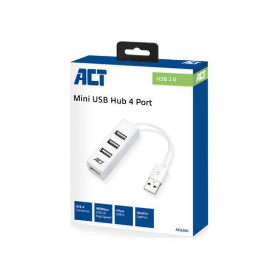 ACT AC6200 interface hub USB 2.0 480 Mbit/s Wit ACT AC6200 interface hub USB 2.0 480 Mbit/s Wit