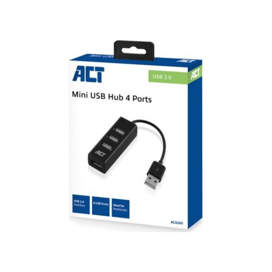 ACT AC6205 interface hub USB 2.0 480 Mbit/s Zwart ACT AC6205 interface hub USB 2.0 480 Mbit/s Zwart