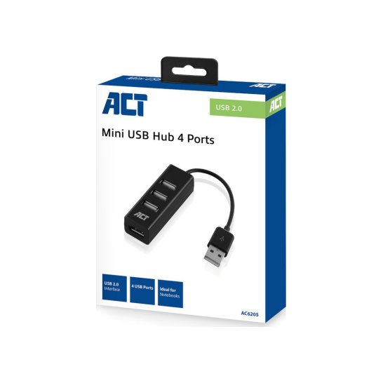 ACT AC6205 interface hub USB 2.0 480 Mbit/s Zwart ACT AC6205 interface hub USB 2.0 480 Mbit/s Zwart