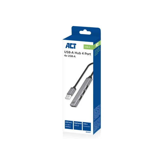 ACT AC6225 interface hub USB 2.0 480 Mbit/s Grijs