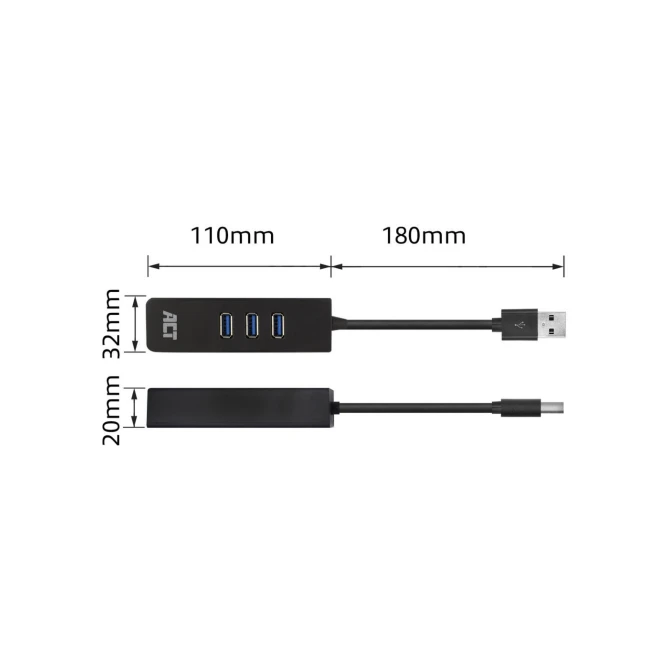ACT AC6310 | USB 3.2 Gen 1 Interface Hub | Type-A | 5 Gbps | Zwart