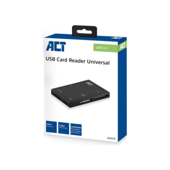 ACT AC6370 geheugenkaartlezer USB 3.2 Gen 1 (3.1 Gen 1) Type ACT AC6370 geheugenkaartlezer USB 3.2 Gen 1 (3.1 Gen 1) Type