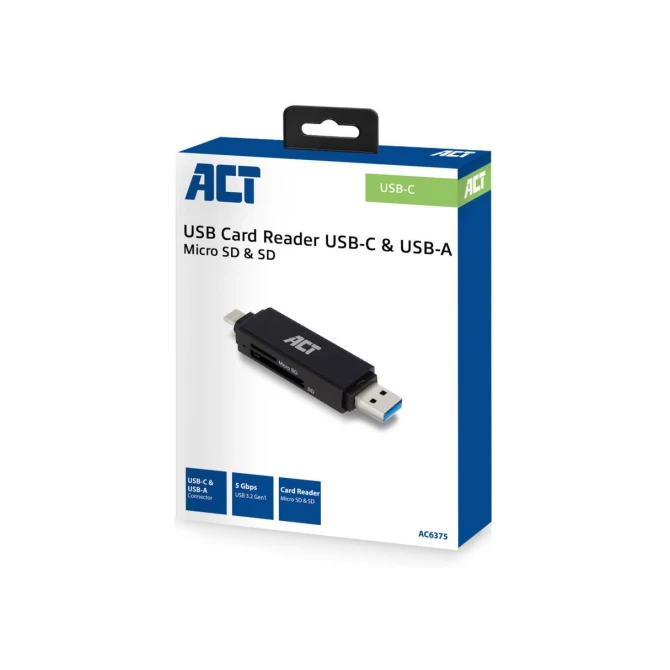 ACT AC6375 geheugenkaartlezer USB 3.2 Gen 1 (3.1 Gen 1) Zwar