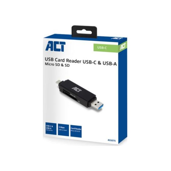 ACT AC6375 geheugenkaartlezer USB 3.2 Gen 1 (3.1 Gen 1) Zwar ACT AC6375 geheugenkaartlezer USB 3.2 Gen 1 (3.1 Gen 1) Zwar