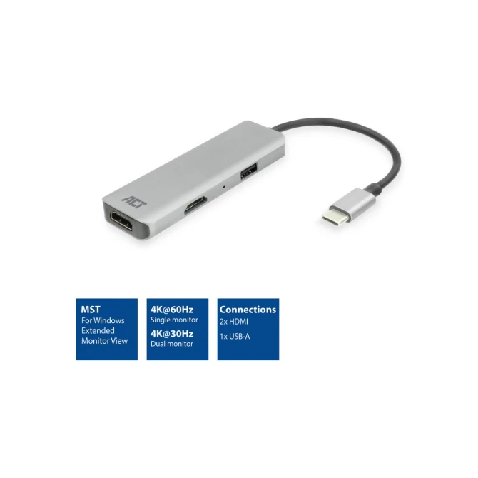 ACT laptop dock & Bedraad USB 3.2 Gen 1 Type-C Zwart, Grijs