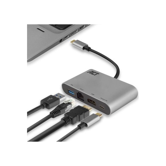 ACT AC7040 USB-C naar HDMI multi port adapter met ethernet