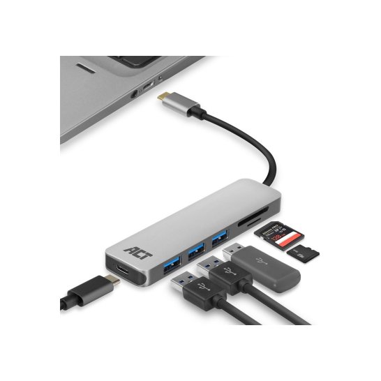 ACT AC7050 3-Poorts USB-C 3.2 Gen1 (USB 3.0) Hub met kaartle