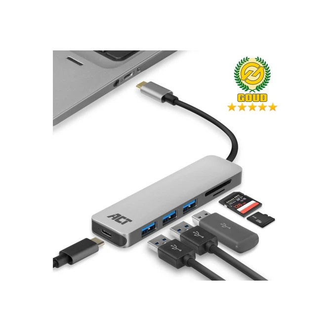 ACT AC7050 3-Poorts USB-C 3.2 Gen1 (USB 3.0) Hub met kaartle