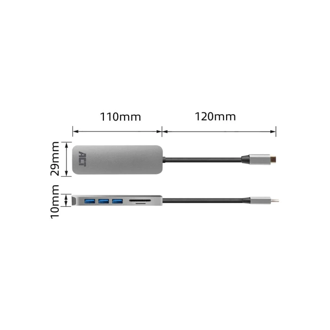 ACT AC7050 3-Poorts USB-C 3.2 Gen1 (USB 3.0) Hub met kaartle