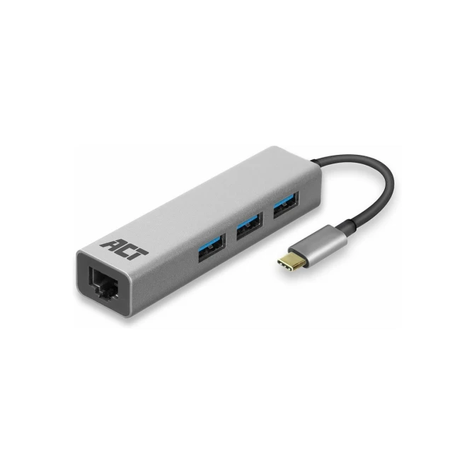 ACT USB-C to USB-A Hub 3 ports with Gigabit Ethernet, metal