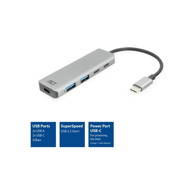 ACT USB-C hub 3.0, 2x USB-A, 2x USB-C