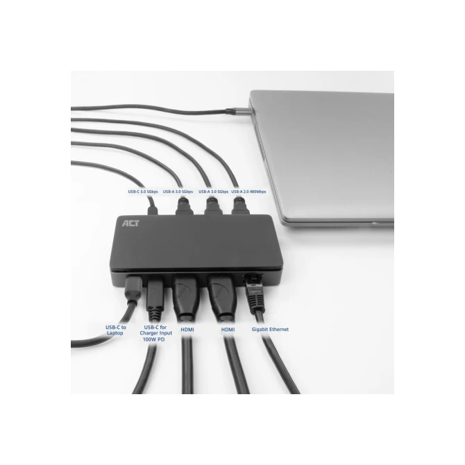 ACT USB-C 4K MST dockingstation voor 2 HDMI-monitoren, Ether