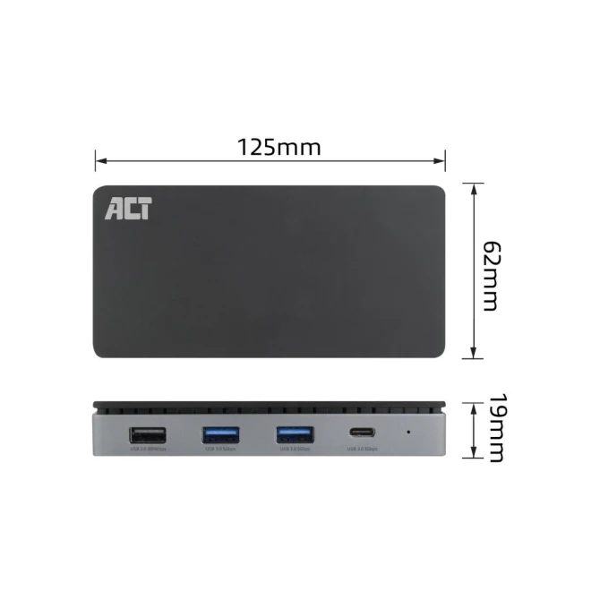 ACT USB-C 4K MST dockingstation voor 2 HDMI-monitoren, Ether