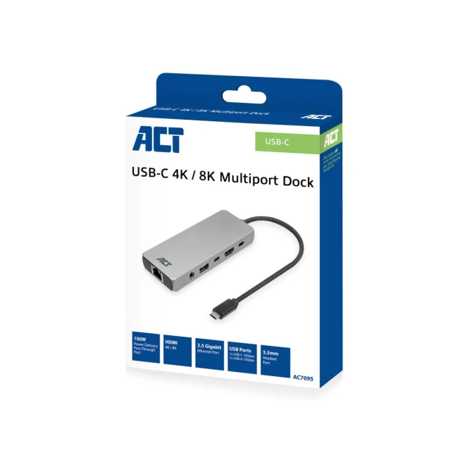 ACT AC7095 | Docking Station | USB-C | Zilver