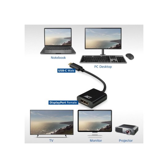 ACT AC7320 video kabel adapter 0,15 m USB Type-C DisplayPort ACT AC7320 video kabel adapter 0,15 m USB Type-C DisplayPort