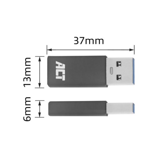ACT AC7375 tussenstuk voor kabels USB Type-C USB Type-A Grij