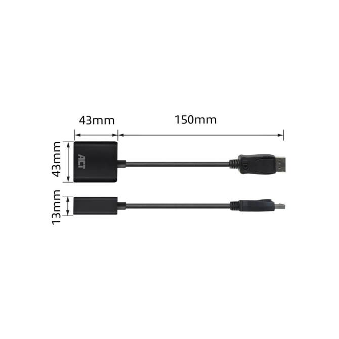ACT 7510 video kabel adapter 0,15 m DisplayPort DVI-D Zwart