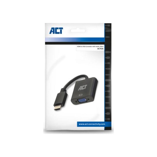 ACT AC7535 video kabel adapter 0,23 m HDMI Type A (Standaard ACT AC7535 video kabel adapter 0,23 m HDMI Type A (Standaard
