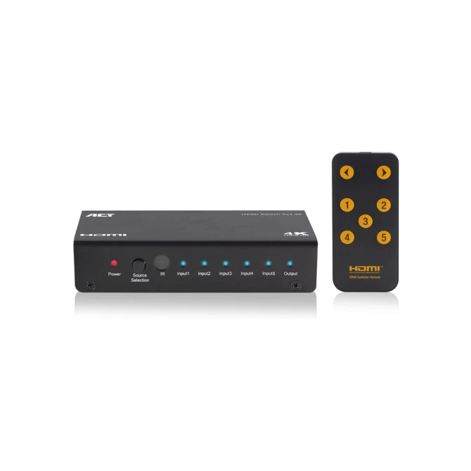 ACT AC7840 HDMI Switch | 5 Ingangen | 1 Uitgang | 4K @ 30Hz | Inclusief Afstandsbediening