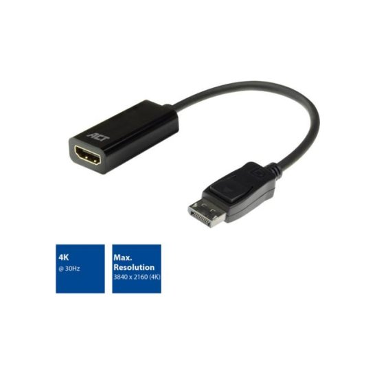 ACT DisplayPort naar HDMI female adapter, 4K, 0.15M ACT DisplayPort naar HDMI female adapter, 4K, 0.15M