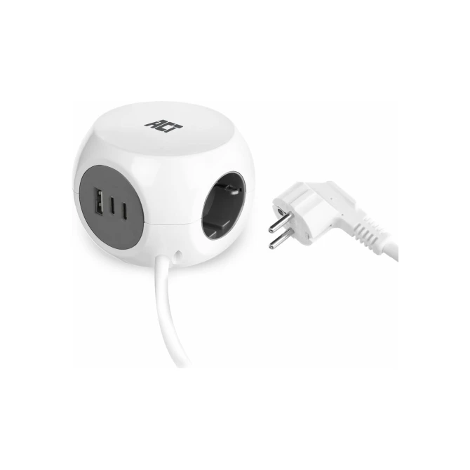 ACT Stekkerdoos Kubus | 3 Stopcontacten | USB-A & USB-C | 30W | 1,5 m | Wit