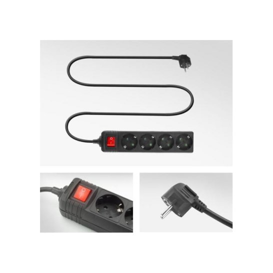 ACT Stekkerdoos met lichtgevende schakelaar, 4 sockets, 2 m ACT Stekkerdoos met lichtgevende schakelaar, 4 sockets, 2 m