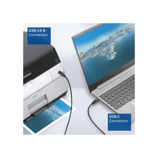 ACT USB 2.0 kabel, USB-C naar USB-B, 1,8 meter ACT USB 2.0 kabel, USB-C naar USB-B, 1,8 meter