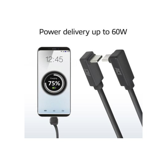 ACT USB 3.0 10Gbps 60W USB Type-C (haaks boven/beneden) naar ACT USB 3.0 10Gbps 60W USB Type-C (haaks boven/beneden) naar
