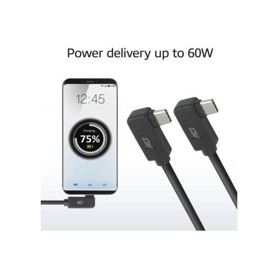 ACT USB 3.0 10Gbps 60W USB Type-C® (haaks links/rechts) naar ACT USB 3.0 10Gbps 60W USB Type-C® (haaks links/rechts) naar