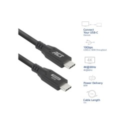 ACT USB 3.0 10Gbps 60W USB Type-C kabel, 1 meter ACT USB 3.0 10Gbps 60W USB Type-C kabel, 1 meter